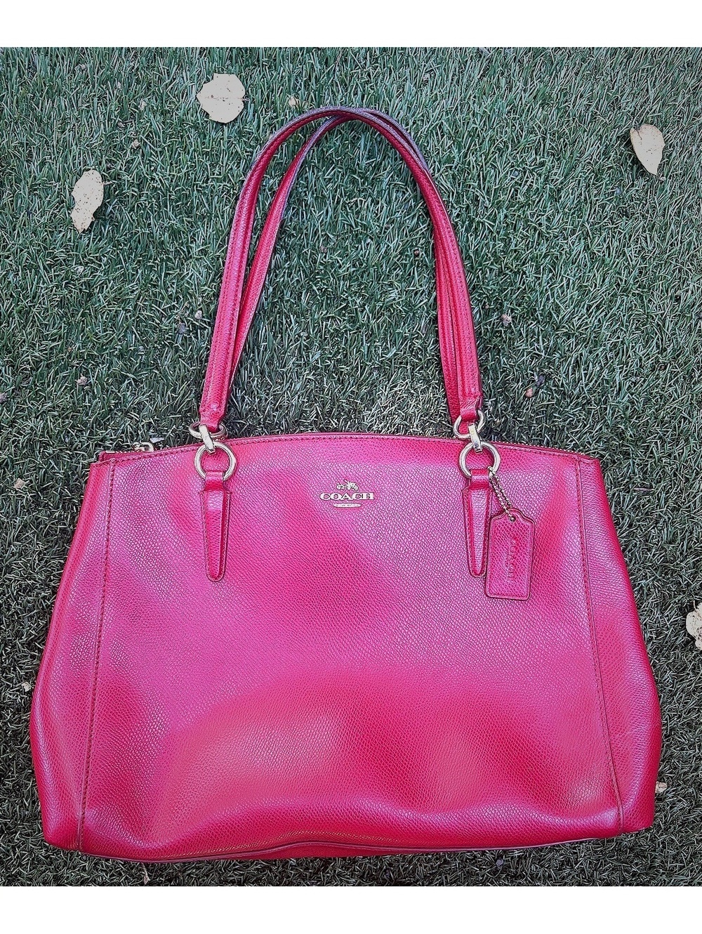 Coach Red Pebbled Leather Double Zip Shoulder Tote Bag